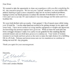 Client letter describing the amazing results they achieved with the TheissCare executive fitness program.